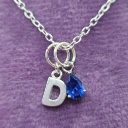 Blue Sapphire September Birthstone Initial Necklace in Sterling Silver
