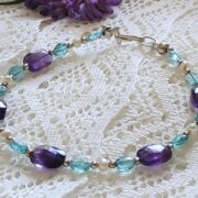 Handmade Purple Amethyst Bracelet with Blue Apatite Crystals & Freshwater Pearls