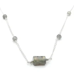 Labradorite Bar Satellite Necklace in Sterling Silver, 20 inches