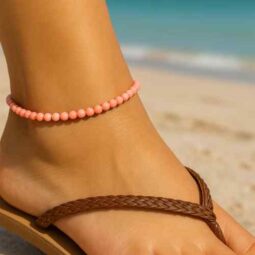 Handmade Pink Coral Gemstone Anklet Ankle Bracelet for Women