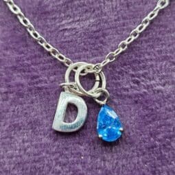 March Birthstone Initial Necklace in Sterling Silver