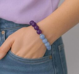 Amethyst & Aquamarine Gemstone Bracelet – 8mm Stretch Elastic | Healing Jewelry