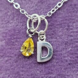 Golden Yellow Citrine November Birthstone Initial Necklace in Sterling Silver