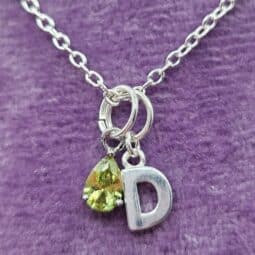 August Birthstone Initial Necklace in Sterling Silver