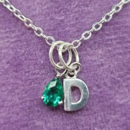 May Birthstone Initial Necklace in Sterling Silver