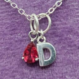 Ruby Red July Birthstone Initial Necklace in Sterling Silver