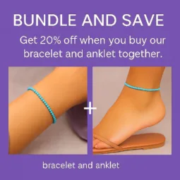Turquoise Bracelet and Anklet Set – Matching 3mm Beaded Jewelry for Women – Minimalist Stretch Crystal Gift – Blue Summer Jewelry Duo