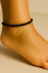 Minimalist Black Onyx Anklet – 3mm Gemstone Stretch Anklet for Women, Zodiac Protection Jewelry, Dainty Summer Anklet, Gift for Her