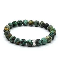 MATTE African Turquoise Bracelet for Men | 8mm Gemstones & Sterling Silver | Rustic Blue-Green Stretch Bracelet | Unique Gift for Him