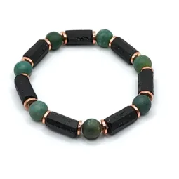Raw Black Tourmaline Bracelet for Men | 8mm Frosted Matte Moss Agate | Healing Jewelry Gift for Him