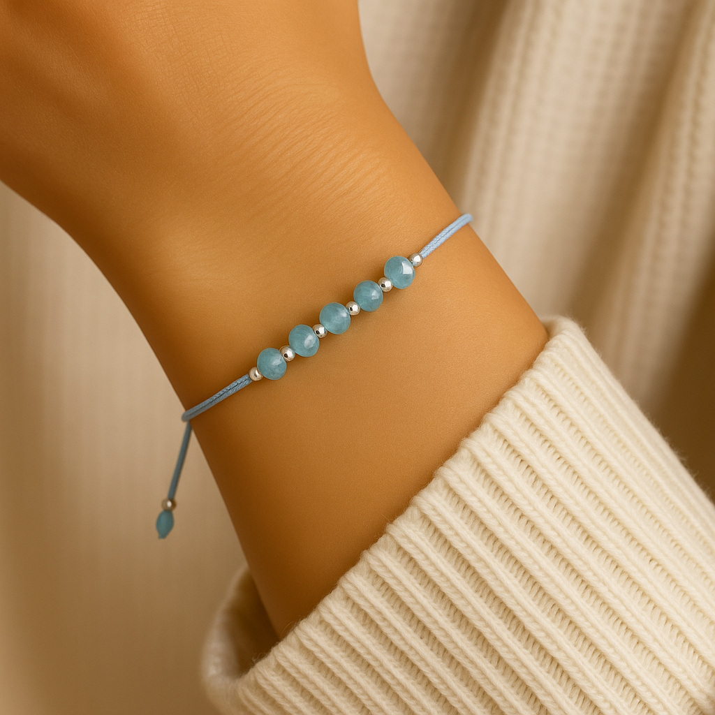 Aquamarine Silk Cord Bracelet for Women