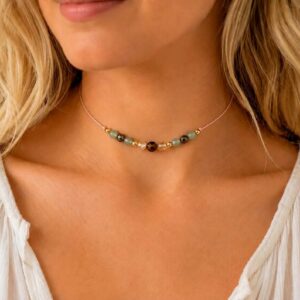 Abundance gemstone and silk cord adjustable choker necklace