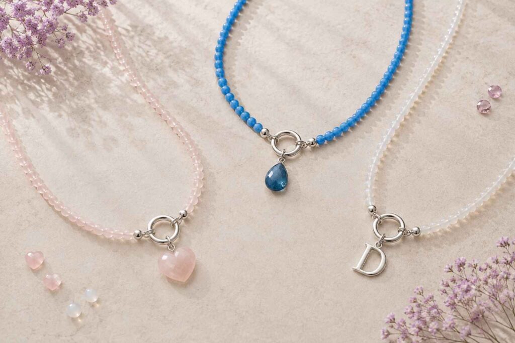 Handcrafted gemstone charm necklaces by Divine by Design