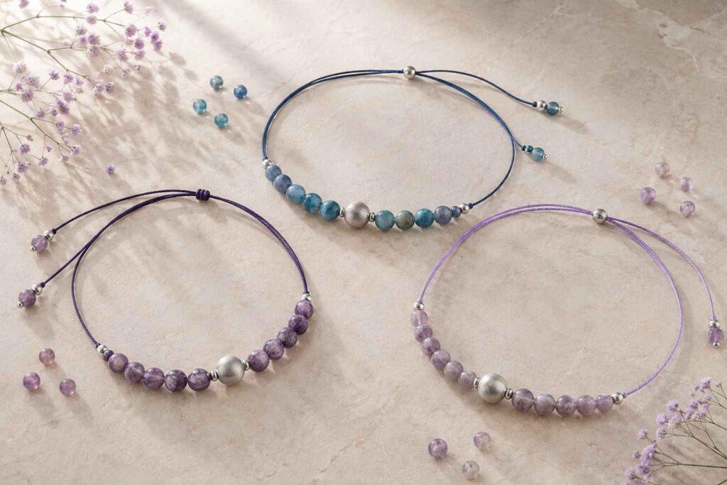 Adjustable gemstone and silk cord chokers by Divine by Design