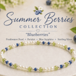 Blueberries dainty pearl bracelet with blue sapphires and peridots