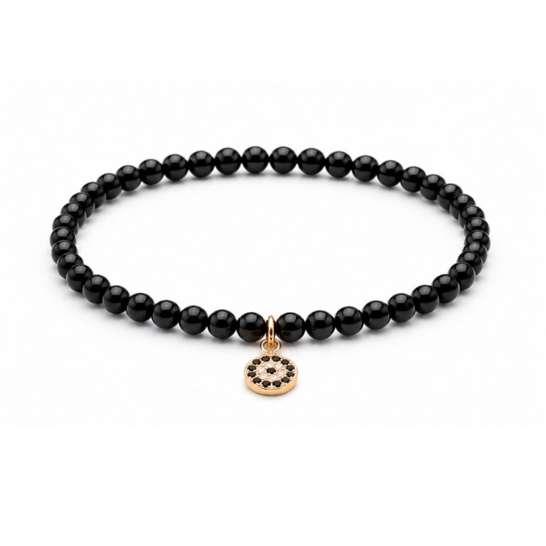 Black Tourmaline bracelet with Dainty evil eye protection charm