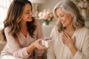 Daughter presents Mother with a custom designed jewelry gift