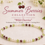 Wild Cherries Dainty Freshwater Pearl bracelet accented with Garnet & Peridot Gemstones