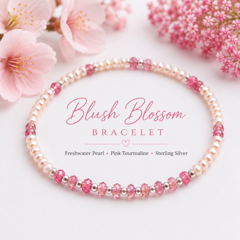 Blush blossom freshwater pearl & pink tourmaline dainty bracelet