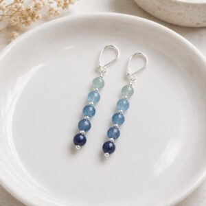 Blue & Green Kyanite Bar Earrings with Sterling Silver Earwires
