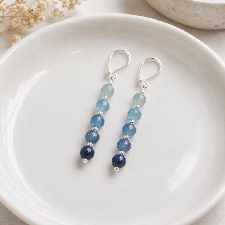 Blue & Green Kyanite Bar Earrings with Sterling Silver Earwires