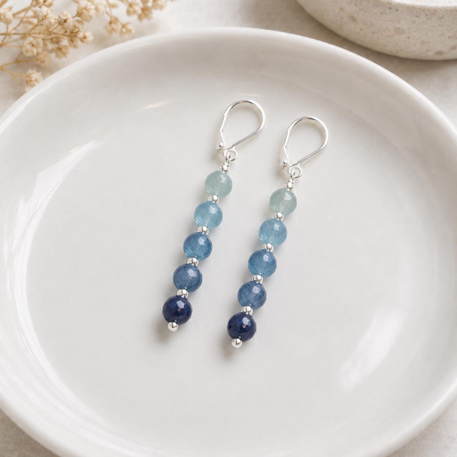 Blue & Green Kyanite Bar Earrings with Sterling Silver Earwires